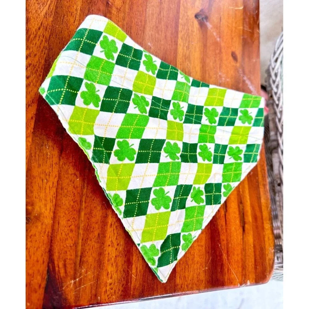 Vintage St Patrick's Day Dog Bandana Handmade Over Collar Green Shamrocks